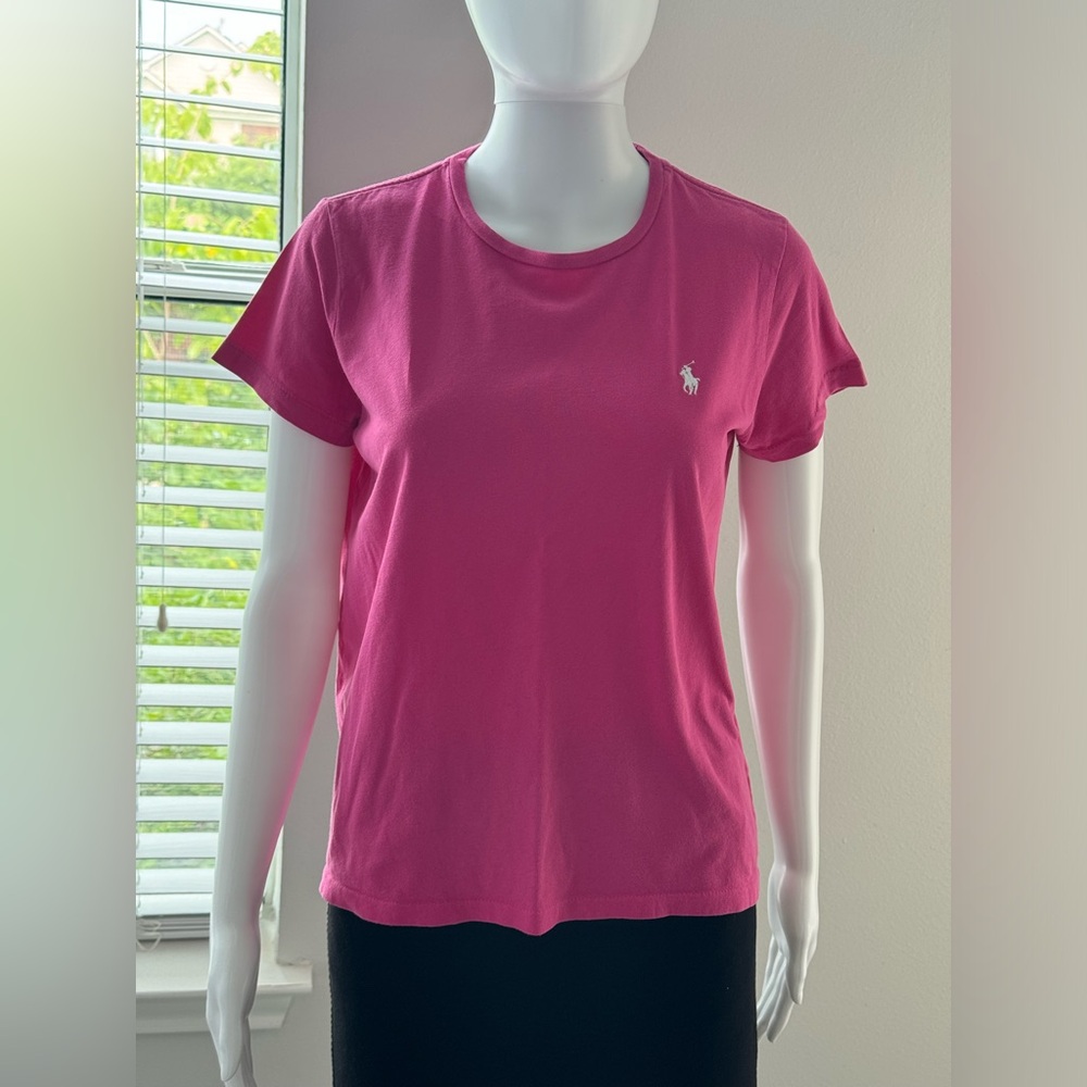 Polo Ralph Lauren Women's T-shirt size L pink color with a round neck. - Picture 10 of 13